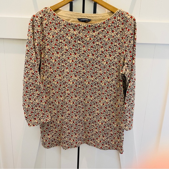 Lands' End Tops - Lands' End Women's Floral Top - Red,tan, and navy size L(14-16)